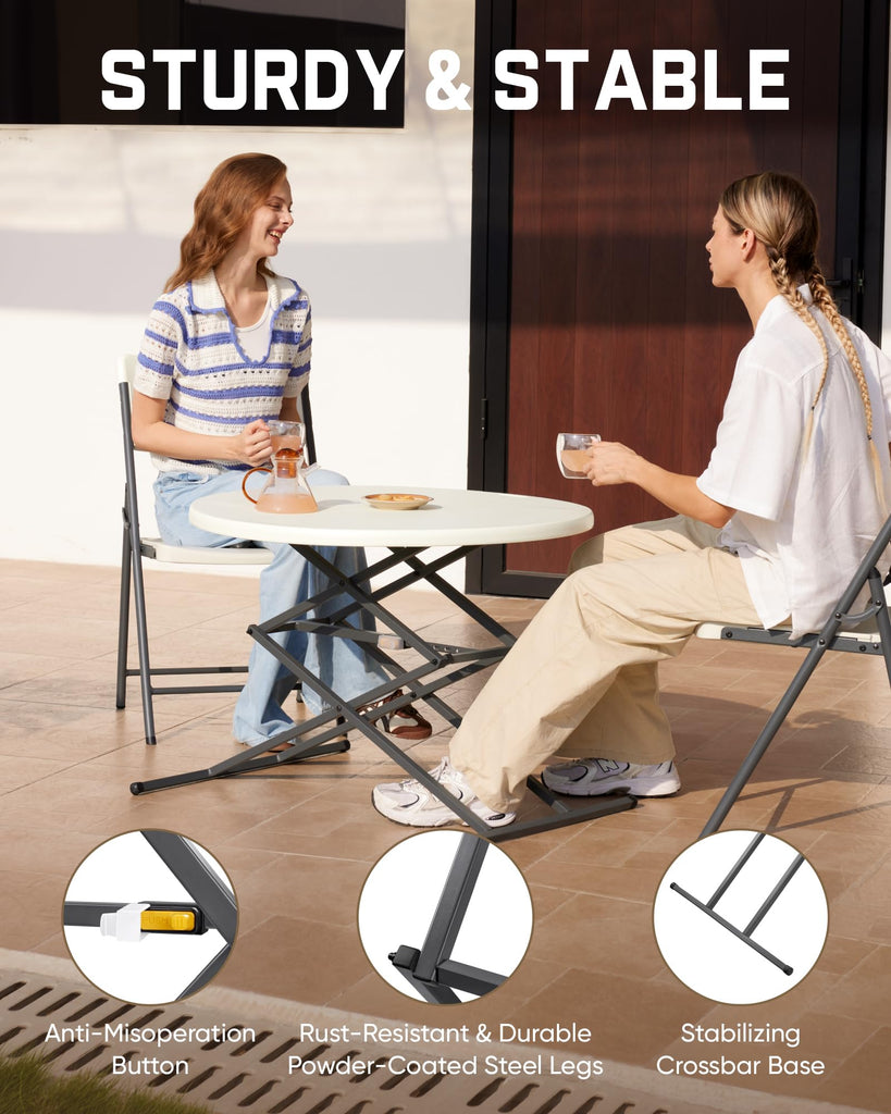 Folding Table Round 32" Quick Adjust 4 Heights Party, Patio