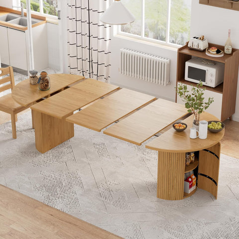 43-95 inch Long Round Extendable Dining Table for 4-10, Space Saving Oval Large Dinner Kitchen Table with 3 Leaf, 2