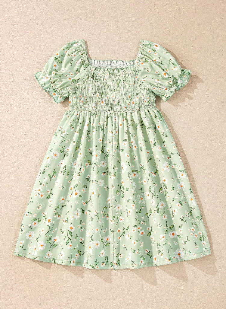Girls Summer Dresses Floral Boho Short Sleeve Dress