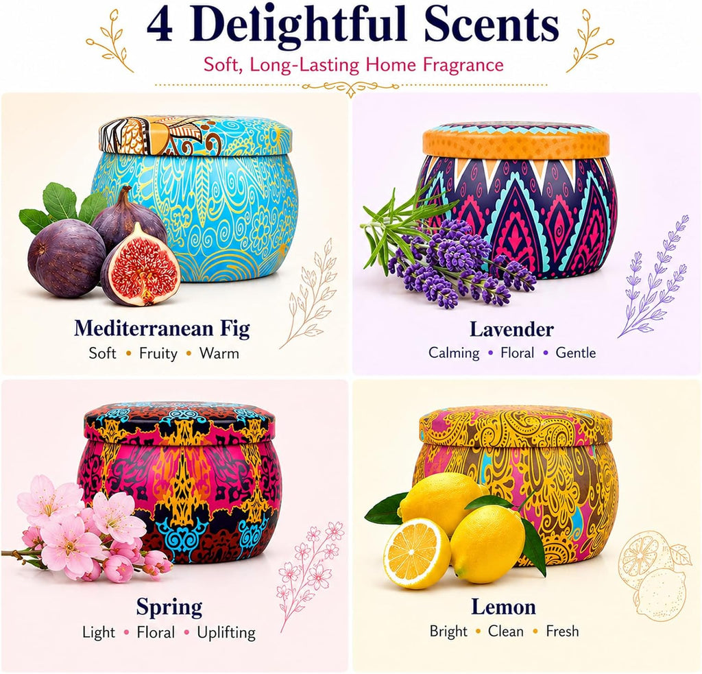 Scented Candles Gift Set for Women, 4 Pack Soy Wax Candles Scented - Set of 4