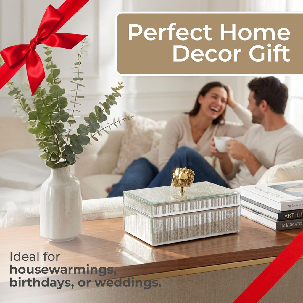 Decorative Storage Box Decor - Modern Jewelry Box with Lid and Statement Handle, or Office Display - Stylish Accent