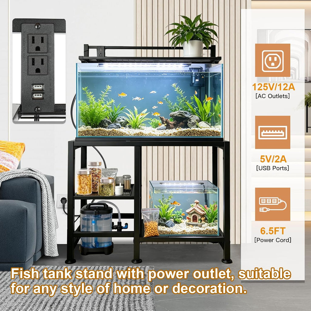40 Gallon Fish Tank Stand - Aquarium Stand with Power Outlets, 37.7" x 19.2" x 58.66", Heavy-Duty Metal Tank Stand
