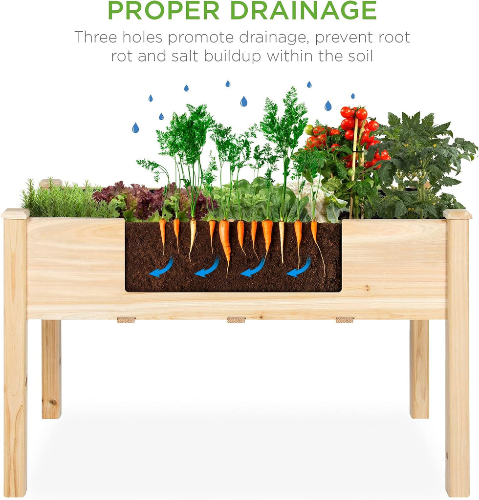 48 x 24 x 30 Inches Raised Garden Bed, Elevated Wood Planter Box Stand for Backyard, Patio, Balcony with Bed Liner