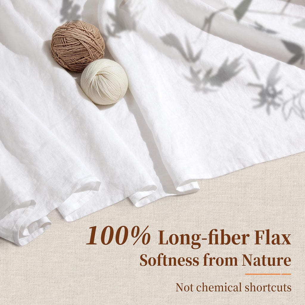 100% French Linen Sheet Set 4pcs 16" Deep Pocket, Cal King Size White