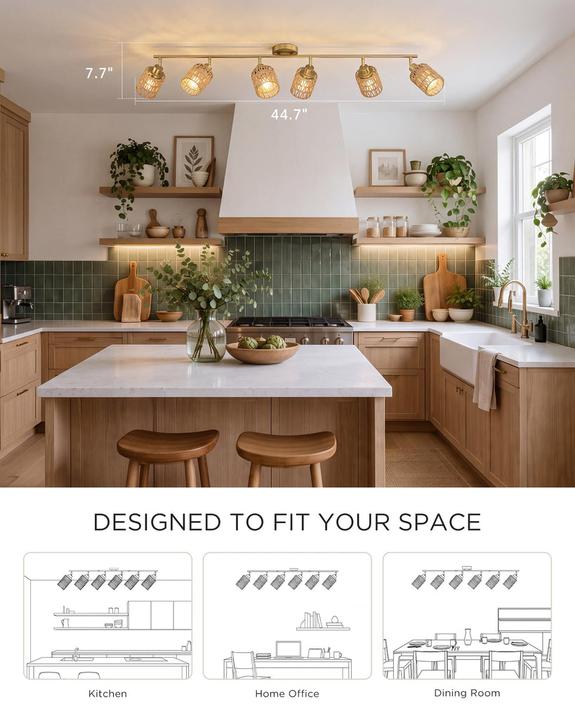 44.9" Kitchen Track Lighting, 6-Light Rattan Track Light
