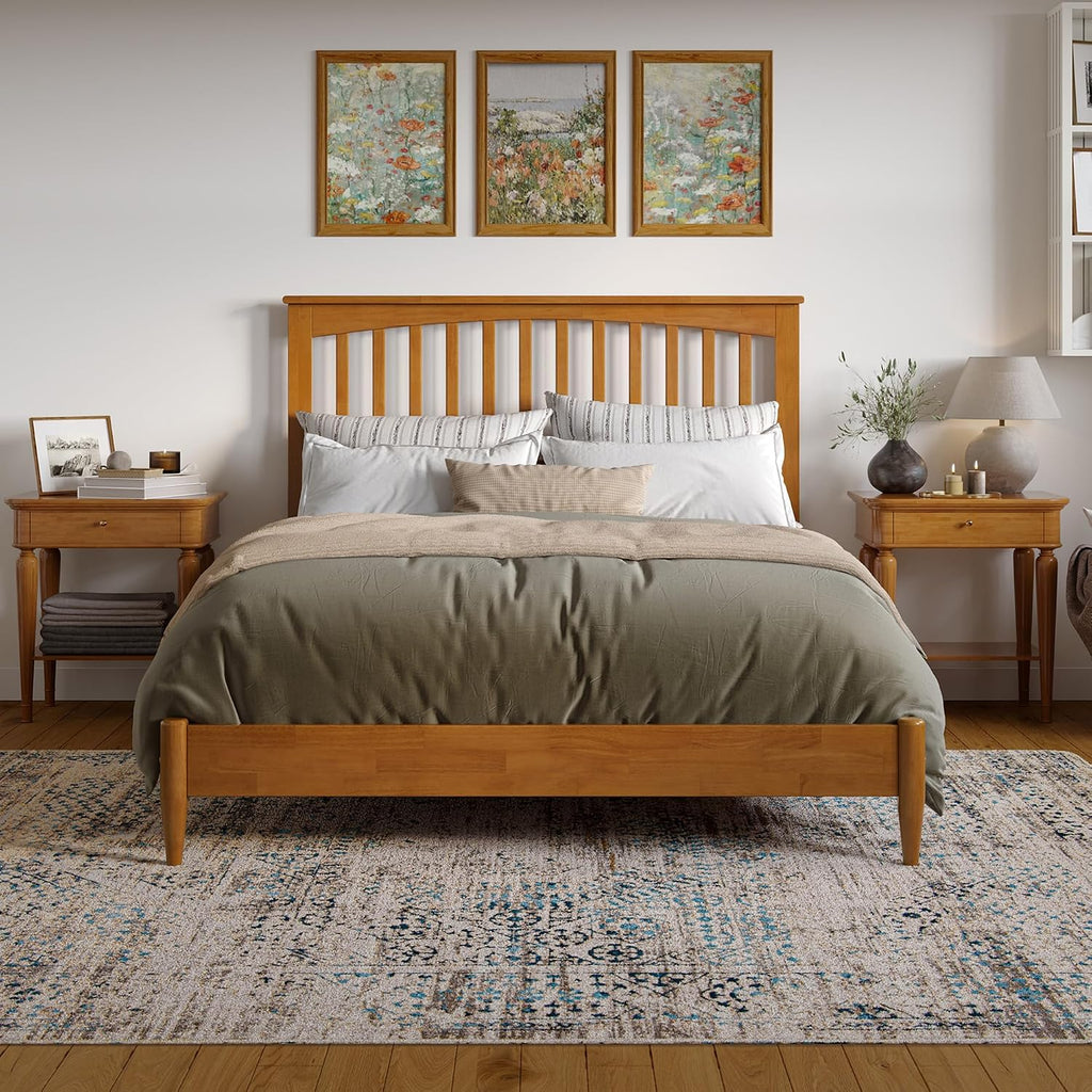 Becket Queen Solid Wood Low Profile Platform Bed, Light Toffee