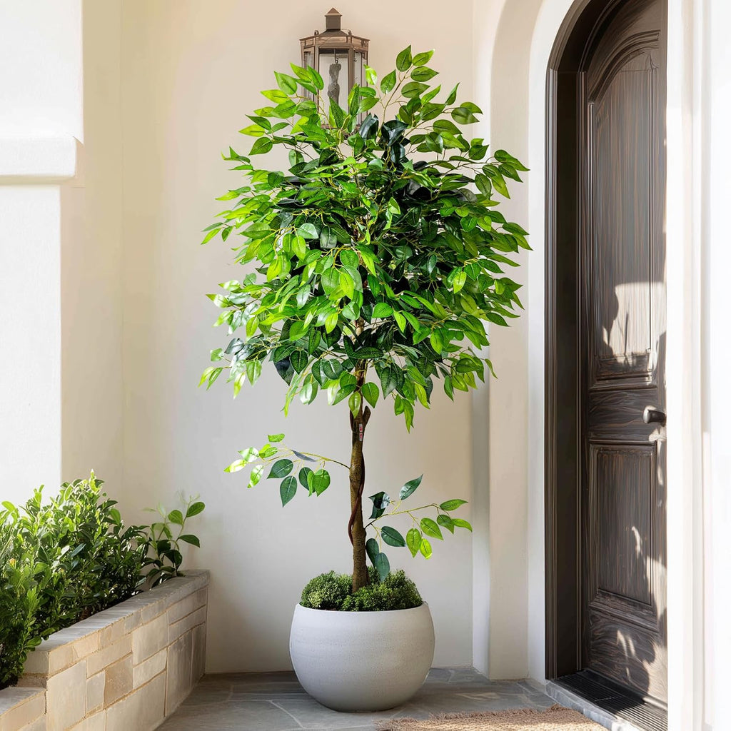 6ft Artificial Ficus Tree Decor, Faux Silk Plants Faux Plant Fake Silk Trees with Pot House Living Room Office Garden