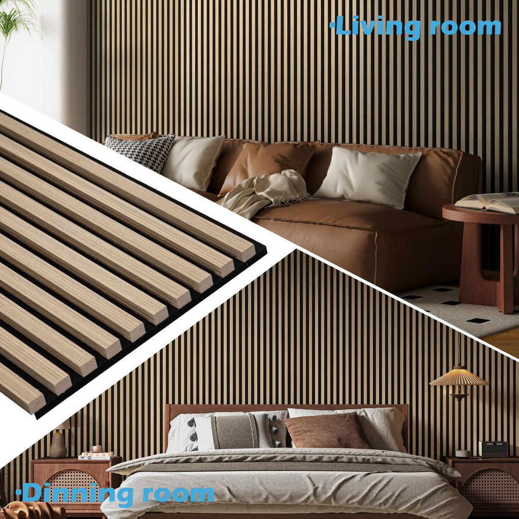 108 x 12 in 3D Fluted Soundproof Wood Slat Wall Panel, 2-Pack, Peach