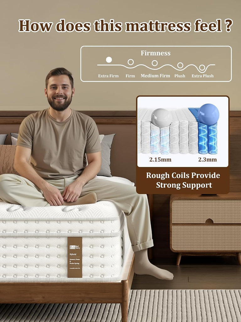 Extra Firm King Mattress 14 Inch, Hybrid King Size Mattress in a Box, Back Pain Relief, Luxury Pocket Spring