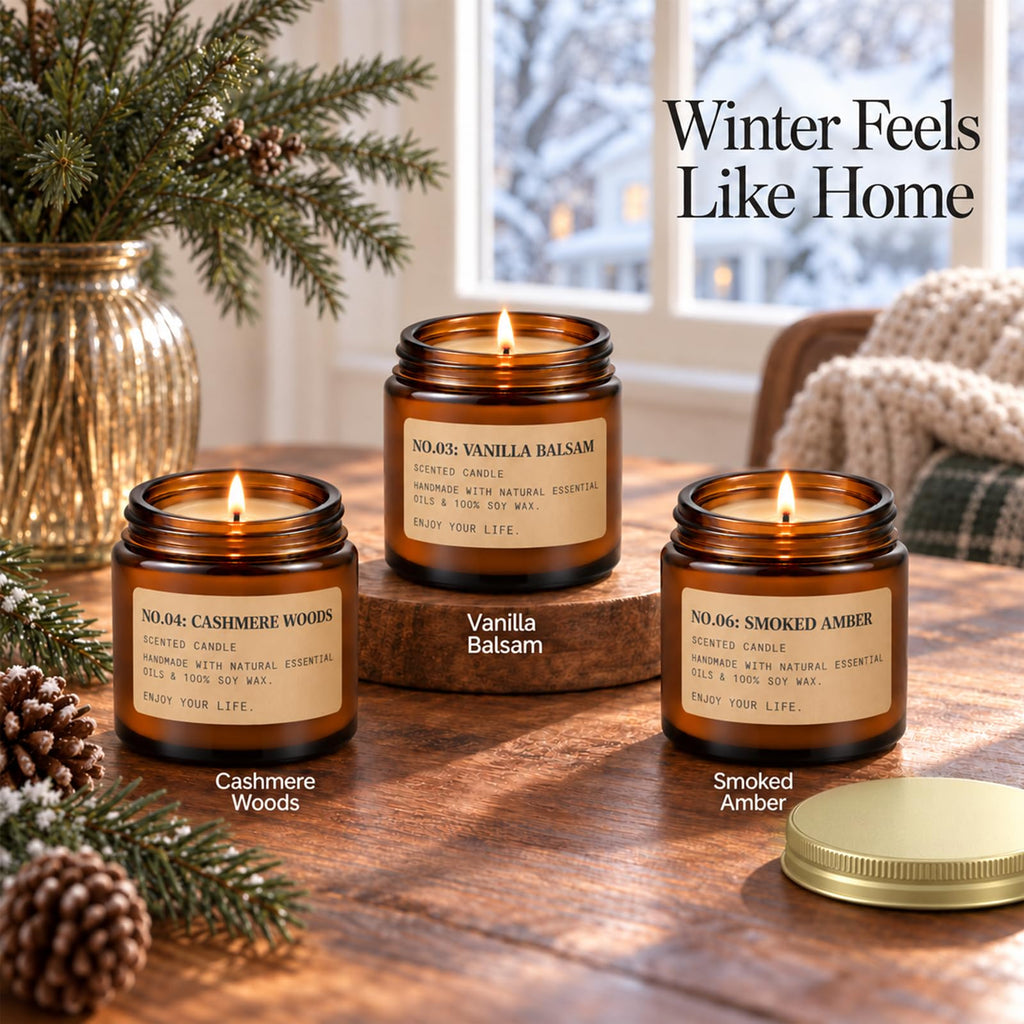 Fall & Winter Scented Candles Gift Set, 6 x 3.5 oz, Apple, Pumpkin & Balsam