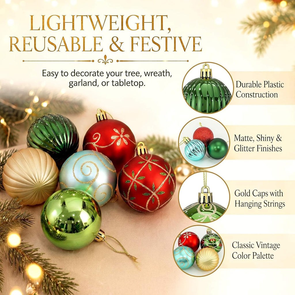 Christmas Ball Ornaments 1.6'' 2.4'' Red Gold Green Blue - Set of 48