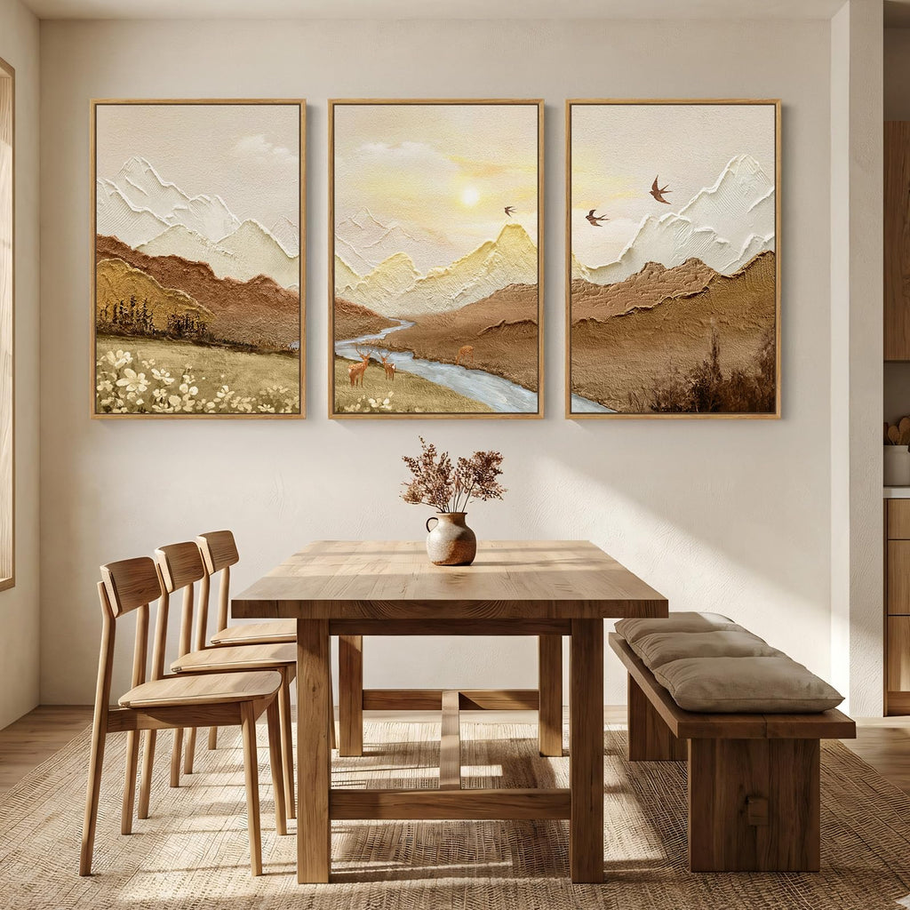 Framed Brown Abstract Mountain Wall Art, 3 Piece, 24x36 In
