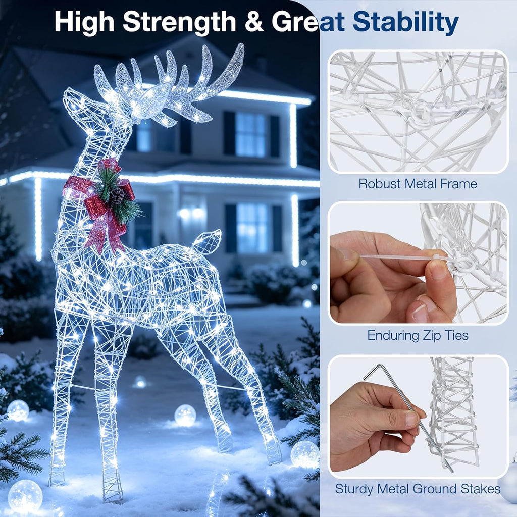 4.4 FT Christmas Lighted Reindeer, Outdoor Christmas Decorations