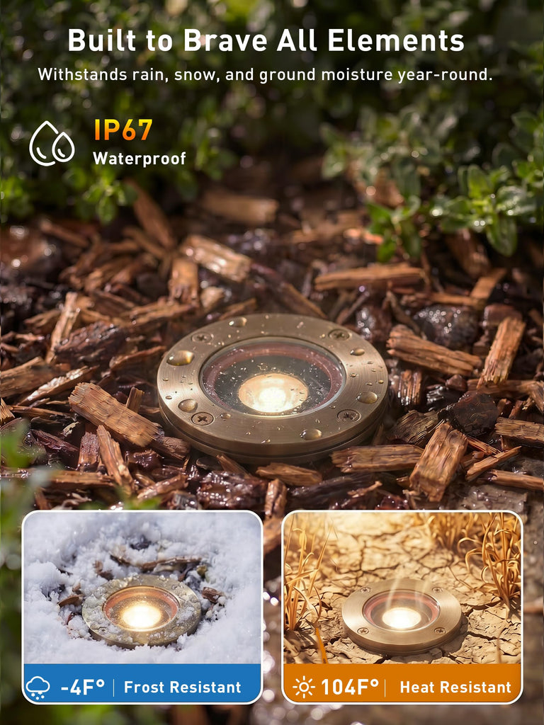 6 Pack] Solid Brass Landscape Well Lights,Outdoor Low Voltage In Ground Light for Deck Pathway with Replaceable 7W