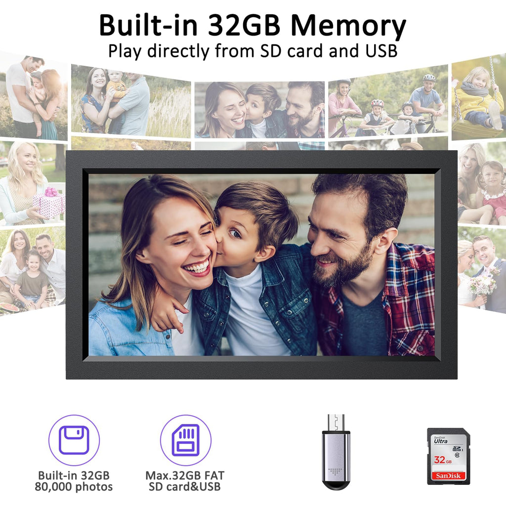 15.6 Inch Large Digital Picture Frame, 32GB WiFi Digital Photo Frame, 1920 * 1080 FHD IPS Touch Screen, Auto-Rotate