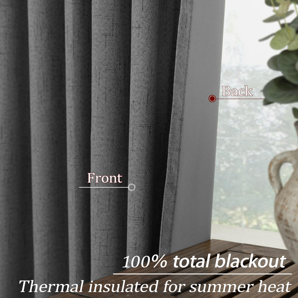 108 Inch Long Soundproof Blackout Curtains 9FT 9 FT Dark Grey Linen Black Out Pleated Sound Proof Curtains for Movie