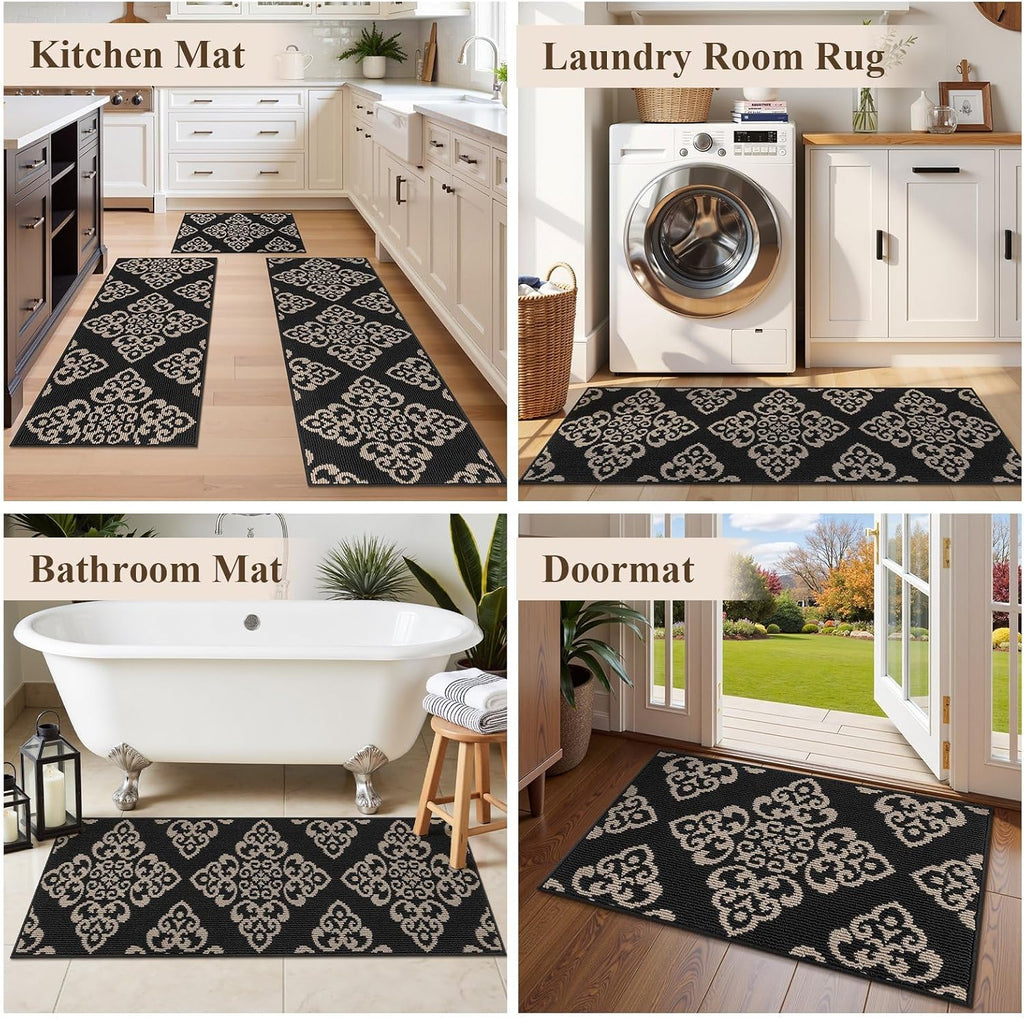 3-Piece Kitchen Rug Set Damask Medallion Floor Mats
