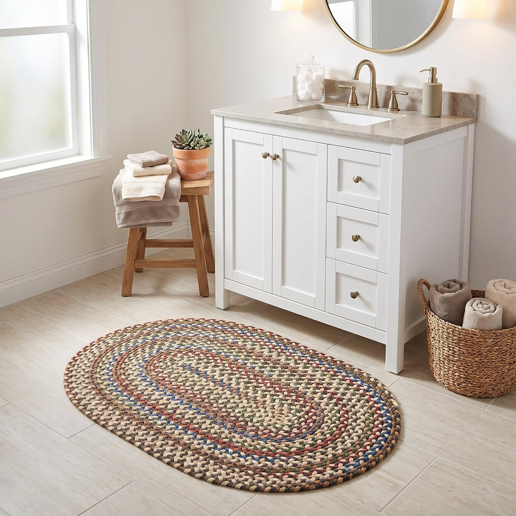 Roxbury American Made Braided Rug for Indoor Outdoor Spaces, Dk. Taupe/Natural Multi, 2' X 3' Oval