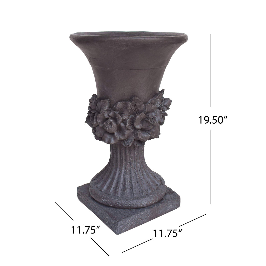 Noble House Calliope Outdoor Roman Chalice Garden Urn Planter in Antique Gray