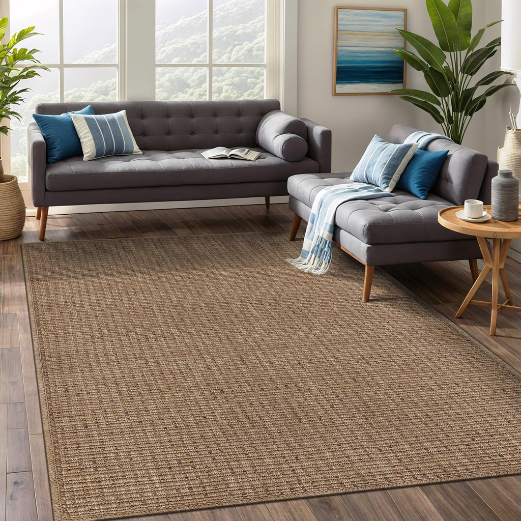 Easy Jute Natural Rug 8x10 Solid Washable Durable Outdoor Indoor Area Rugs for Living Dining Room Patio Office Stain