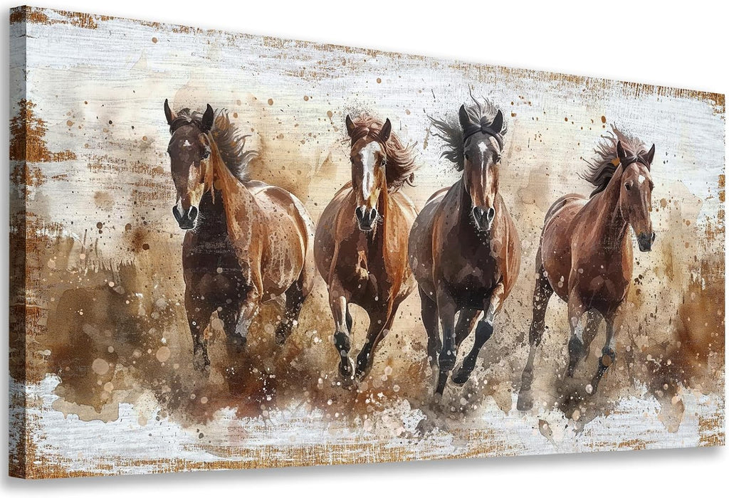 Horses Canvas Wall Art - Brown Horse Pictures Animal Wall Decor Running Horses Painting Prints Artwork Bedroom Home