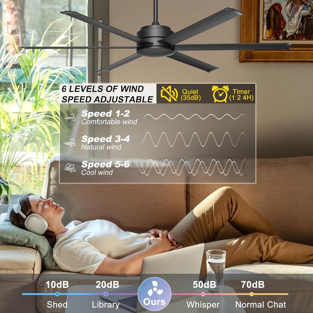 60" Ceiling Fan No Light - Industrial Fan Remote & APP Control, Quiet DC Motor, Indoor/Outdoor Ceiling Fan , Shop