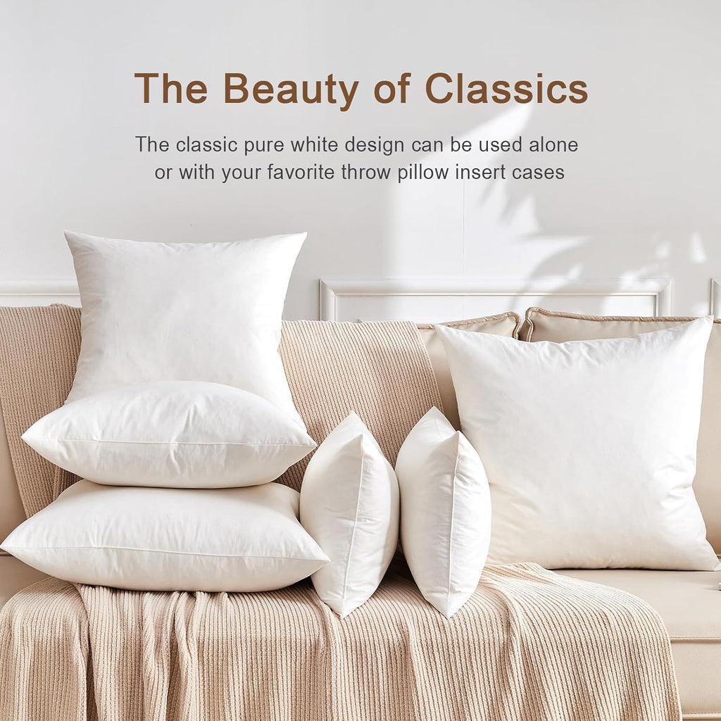 Organic Feather Down Throw Pillow Inserts 22x22 Inch - Set of 2