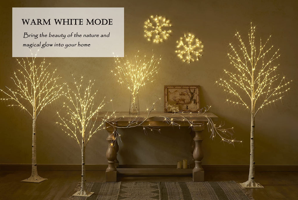 Lighted Twig Birch Tree Plug in with 8 Functions 4FT 200 Warm White and Multi Color LED Lights for Indoor Outdoor