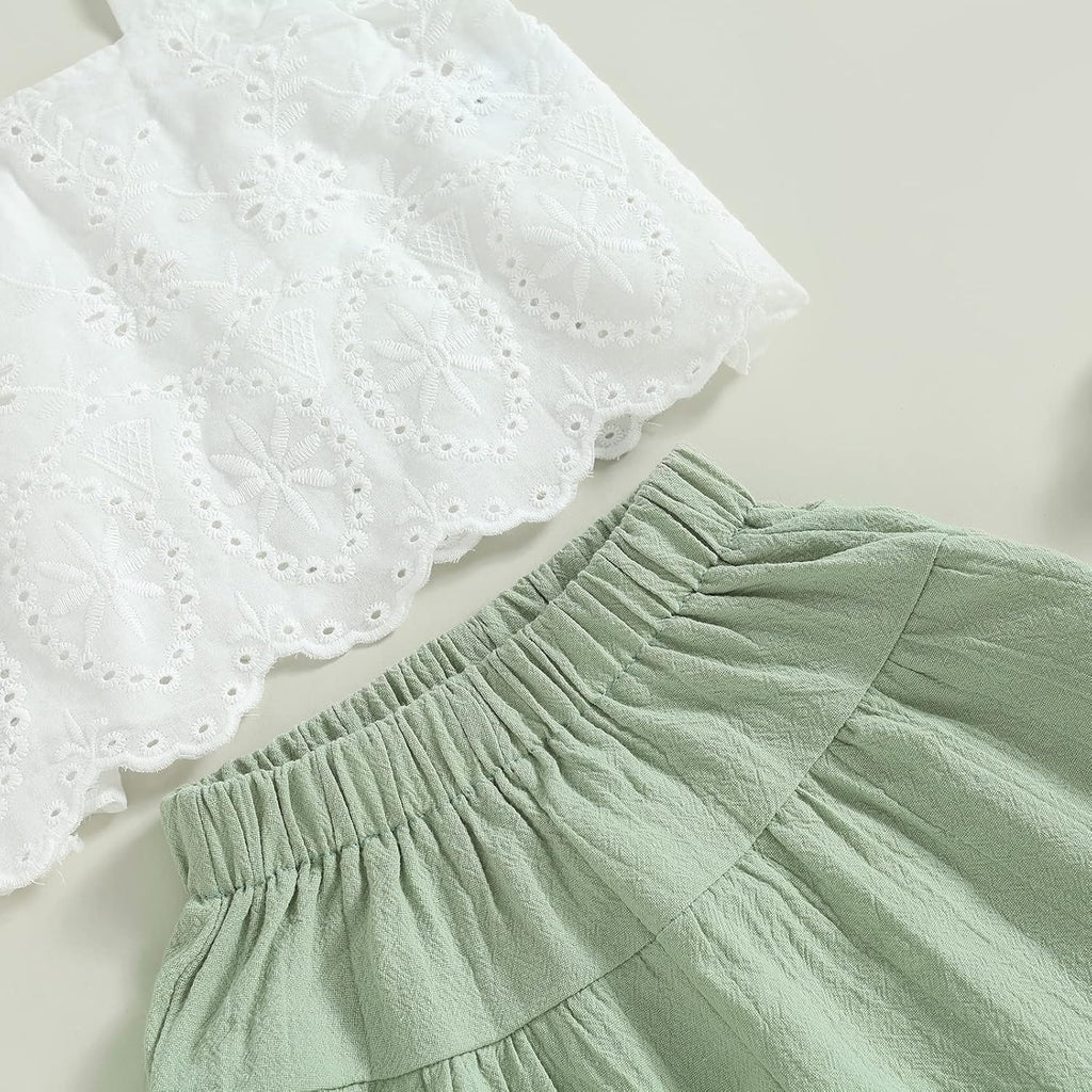 Toddler Baby Girls Summer Outfit Sleeveless Lace Trim Tank Tops and Wide Leg Pants Clothing Sets