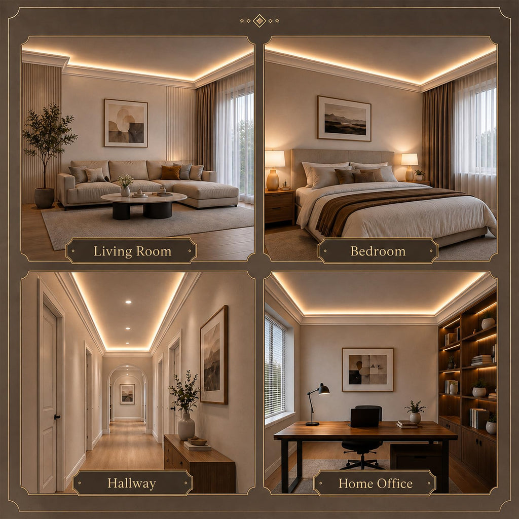 18 Pcs Ceiling LED Crown Molding Trim Decorative with LED Duct Kit