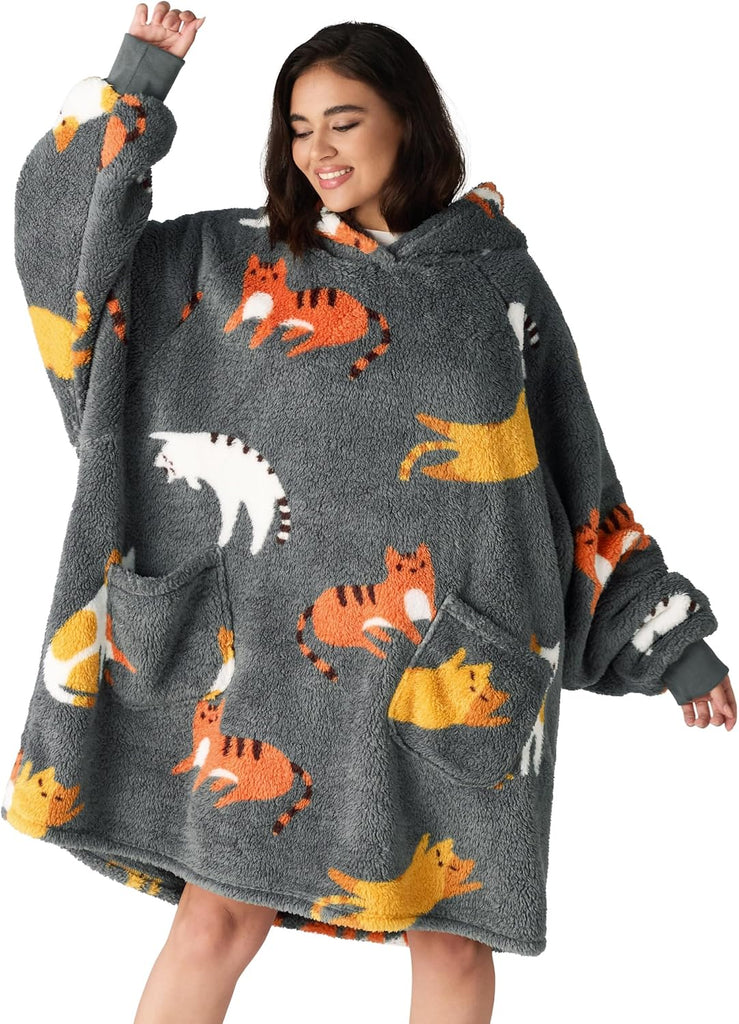 Wearable Blanket for Adults, Chessboard Pattern Blanket Hoodie