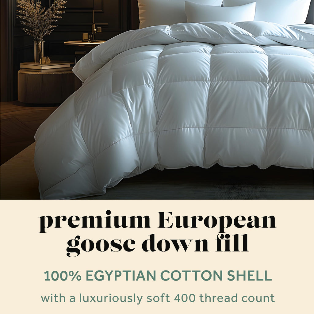 RoyalRest Comforter, 750+ Fill Power, Luxury European Goose Down, 100% Egyptian Cotton Cover with 400 Thread Count