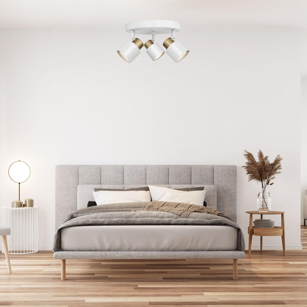3 Light Track Lighting Kit, Matte White Brass Finish Canopy with Moden Flush Mount Ceiling Spotlight,Dining,Living