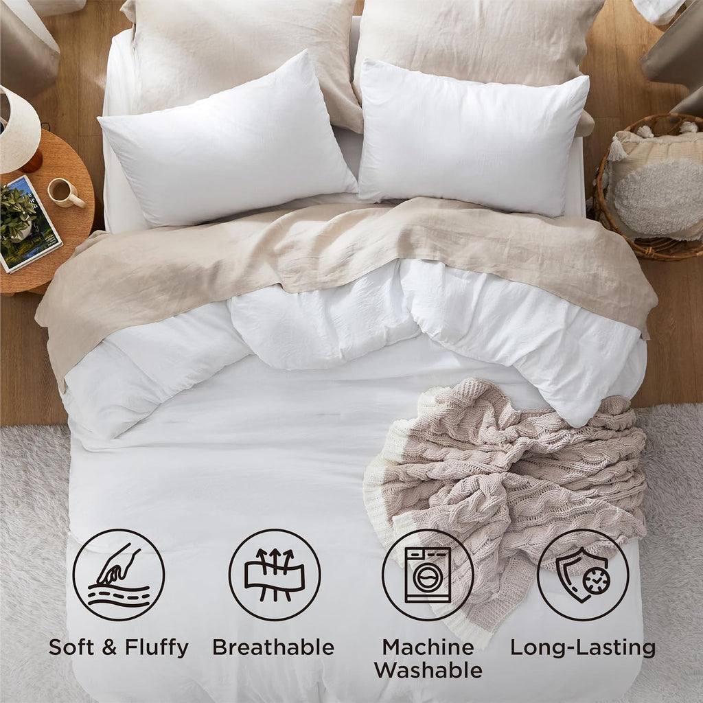 King Comforter Set, White Soft Prewashed Bedding for All Seasons, 3 Pieces GentleSoft Bed Set