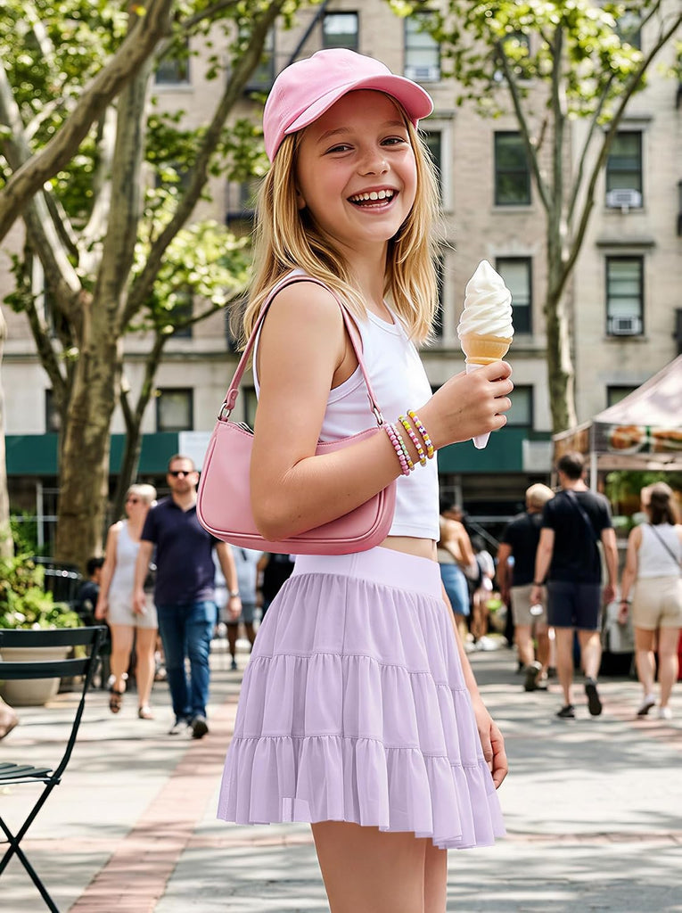 Girls Mesh Ruffle Tiered Tennis Skort Cute Flowy Skirt with Shorts