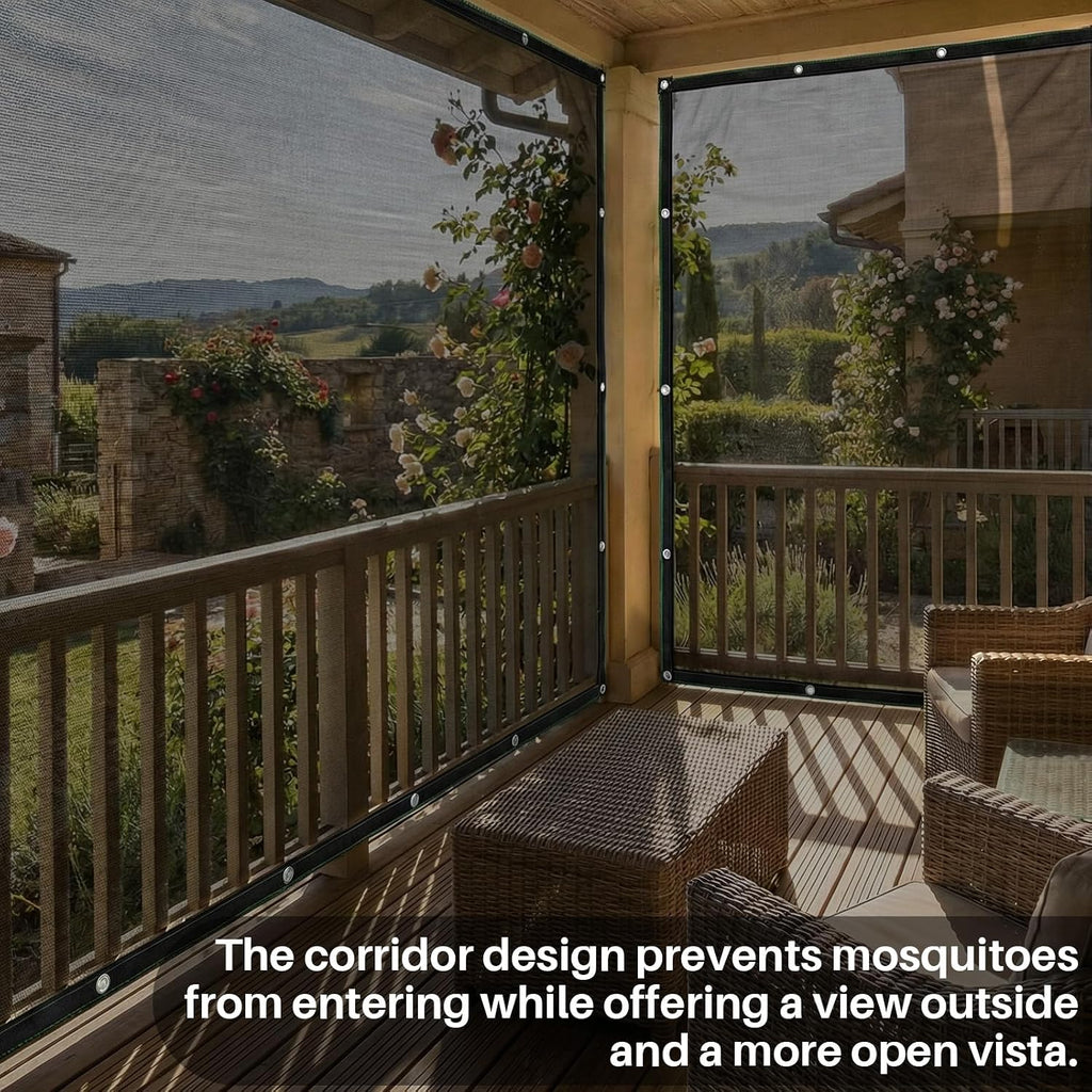 Outdoor Curtains Black Breathable Mesh Screen Netting with Grommets Porch Balcony Pergola Terrace Summer Net