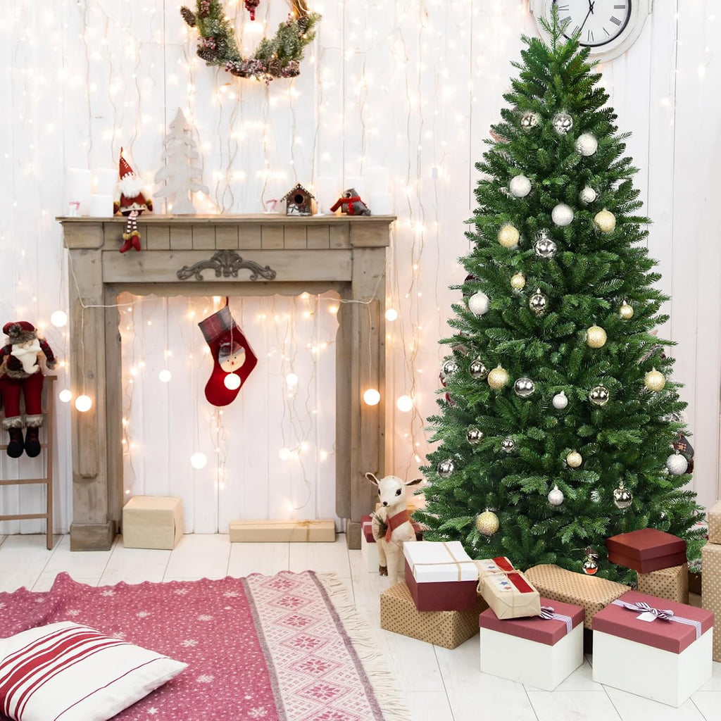 7.5ft Skinny Christmas Tree for Small Spaces, Unlit Slim Artificial Xmas Tree with Real Touch PE/PVC Needles, Easy