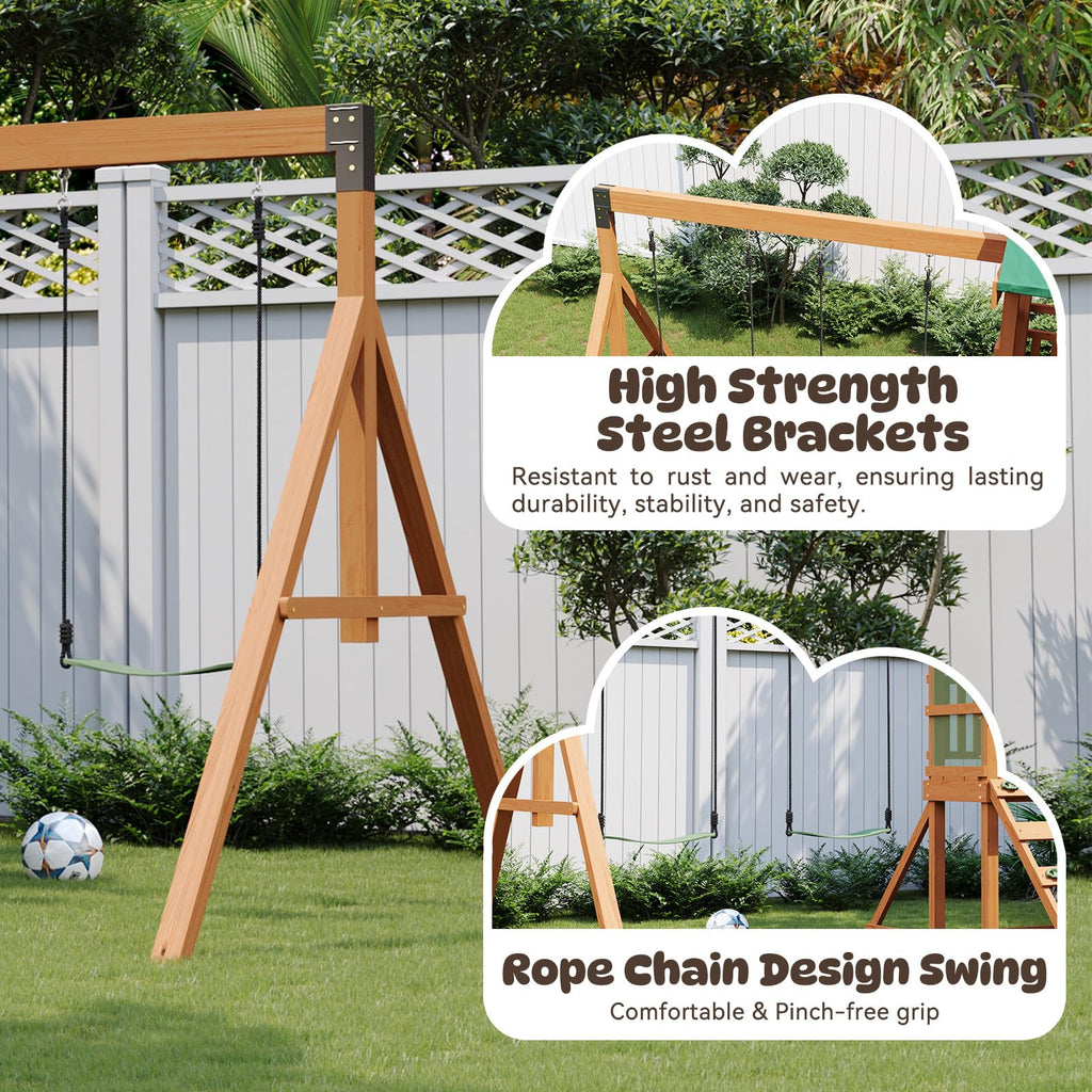 Swing Sets for Backyard Kid Ages 3-8 Wooden Outdoor Playground