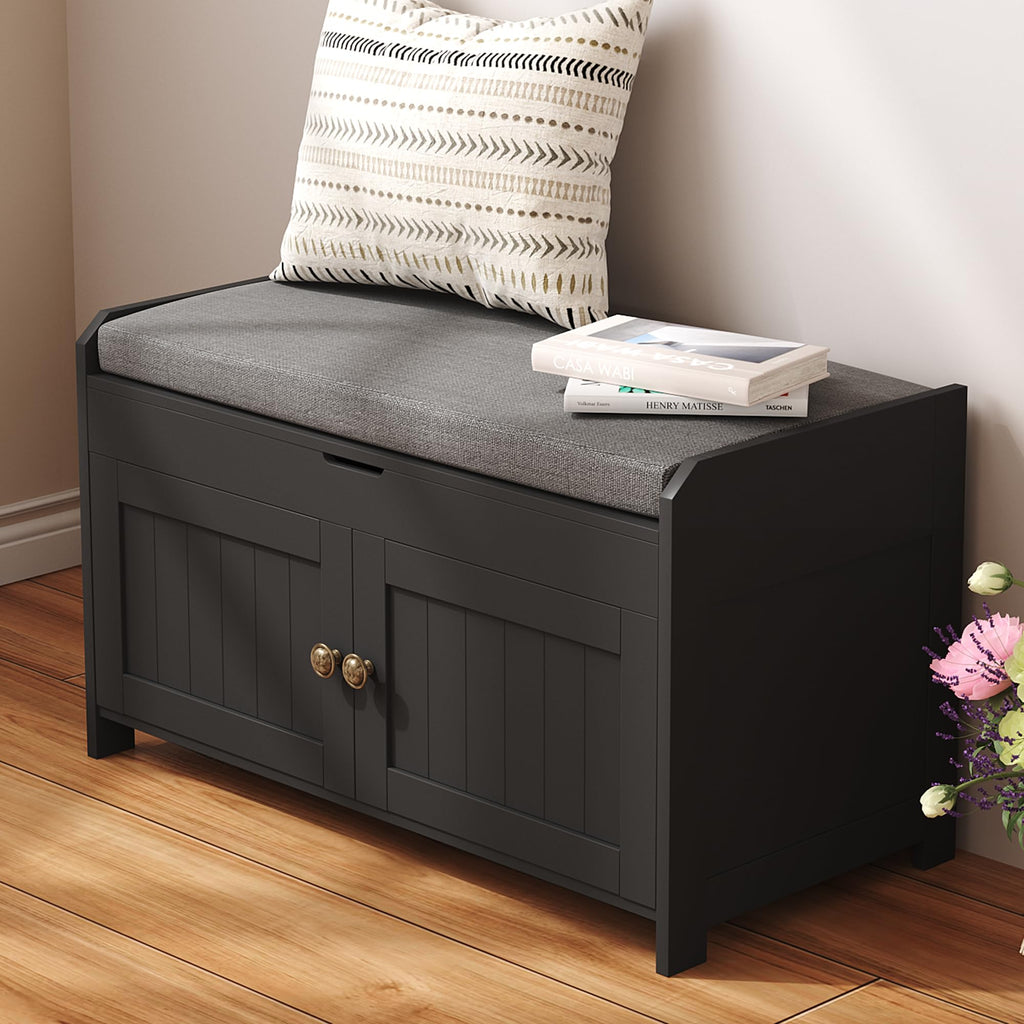 30" Shoe Bench with Lift Top Storage, Entryway Bench with Cushioned Seat, Wooden End of Bed Bench, Shoe Cabinet Bench