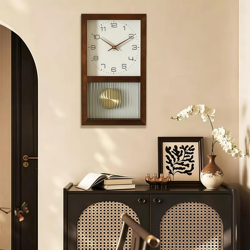 Pendulum Wall Clock, Silent Non-Ticking Japanese Vintage Design Bedroom Office Decor, Battery Operated, 11.02" ×