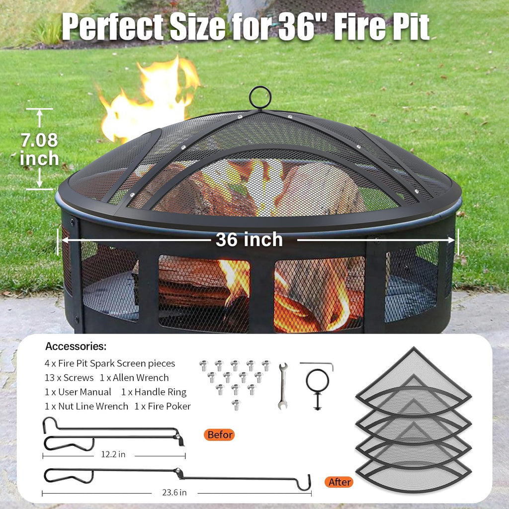 ARC Fire Pit Spark Screen, 36 Inch with Handle & Poker