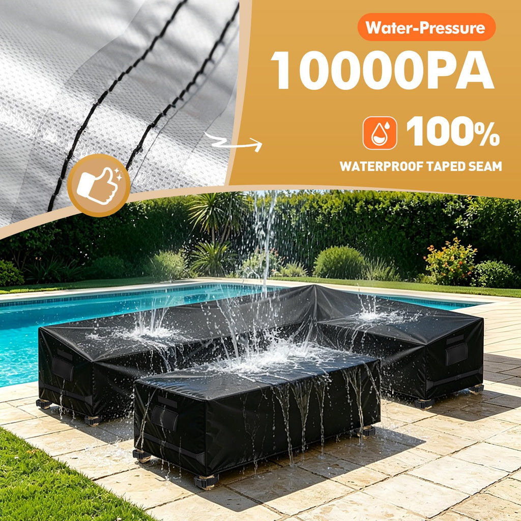 Outdoor Sectional Patio Furniture Covers, L-Shaped, 110x85in, Black
