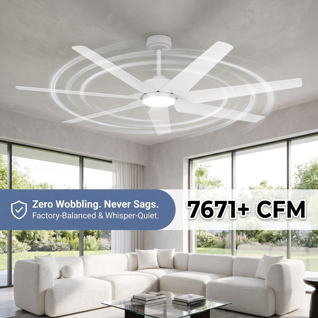 65 inch White Smart Ceiling Fan with Light, 7 Propeller Blades, High CFM