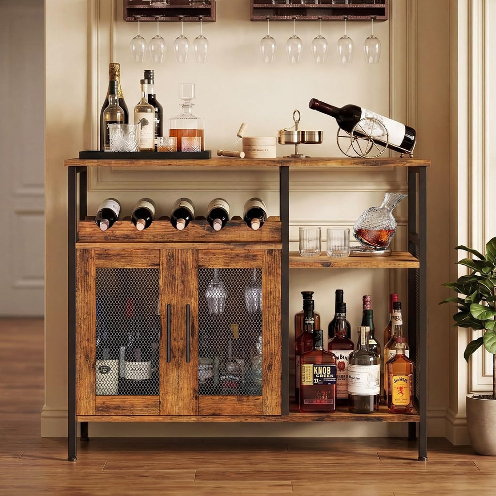 Wine Bar Rack Cabinet with Detachable Wine Rack, Coffee Bar Cabinet with Glass Holder, Small Sideboard and Buffet