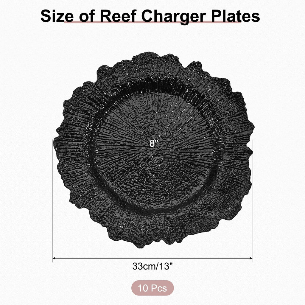 10pcs Reef Charger Plates Bulk, 13 Inch Plastic Floral Charger Plates, Round Plate Chargers for Dinner Wedding Party