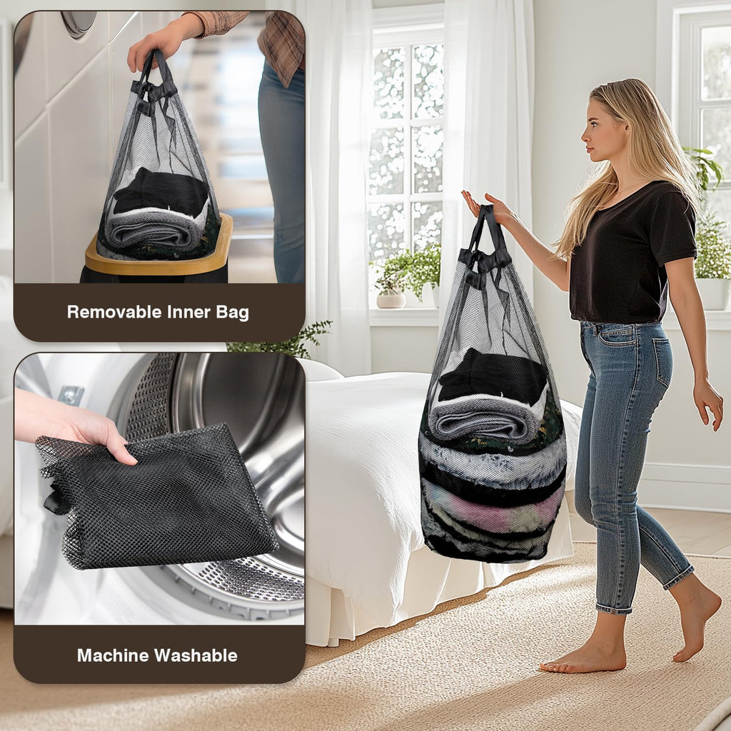 Slim Laundry Hamper with Lid, 75L Small Laundry Basket, Black