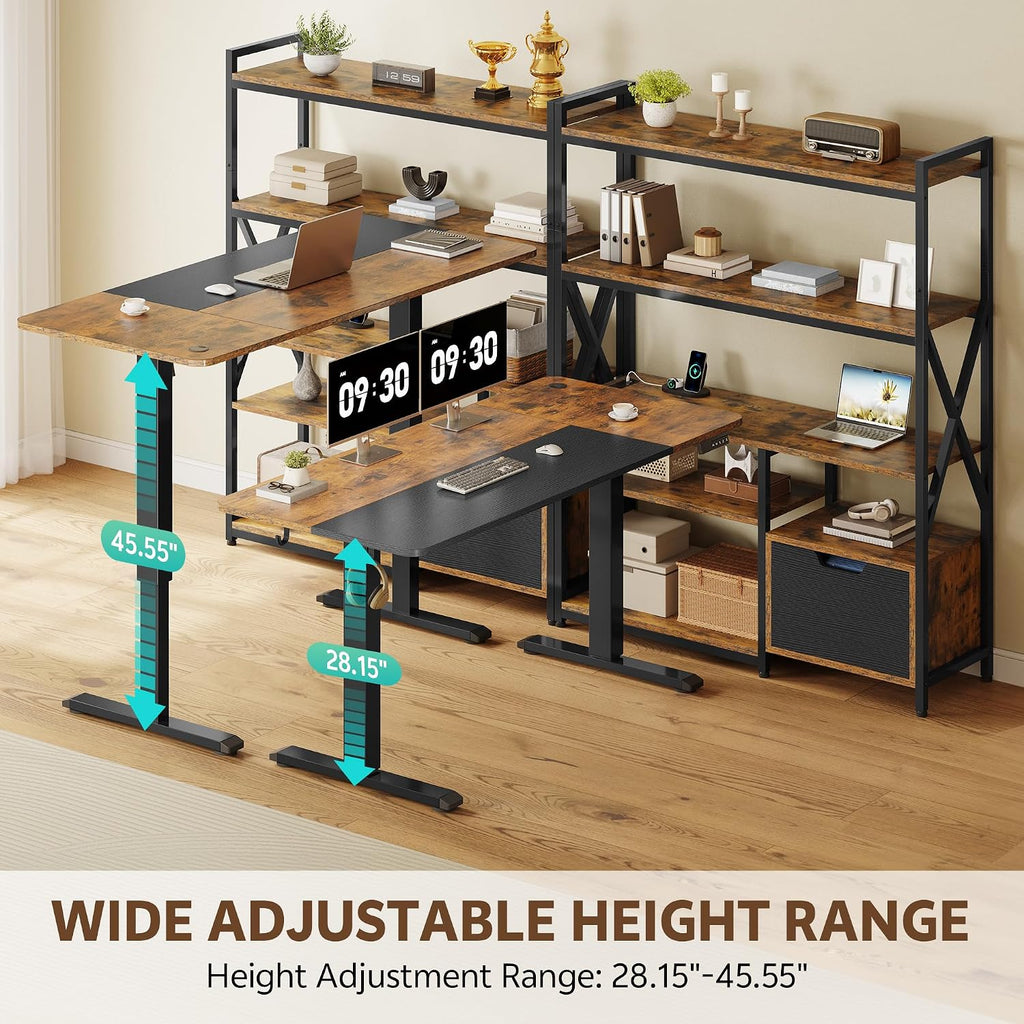 77.8 Inches L Shaped Standing Desk Corner Desk with Hutch Electric Height Adjustable Desk with Storage Shelves File