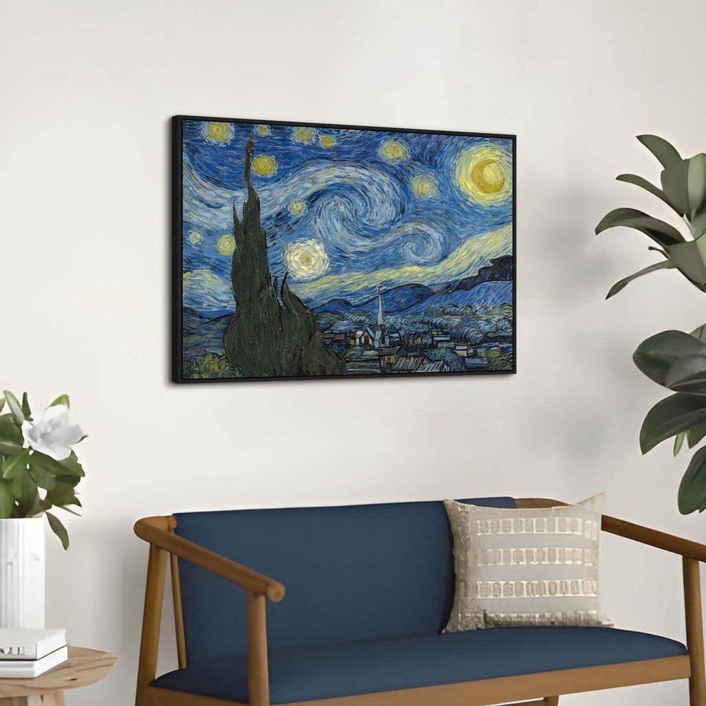 Framed Starry Night Canvas Painting Wall Art Decor 45 x 30 Inch