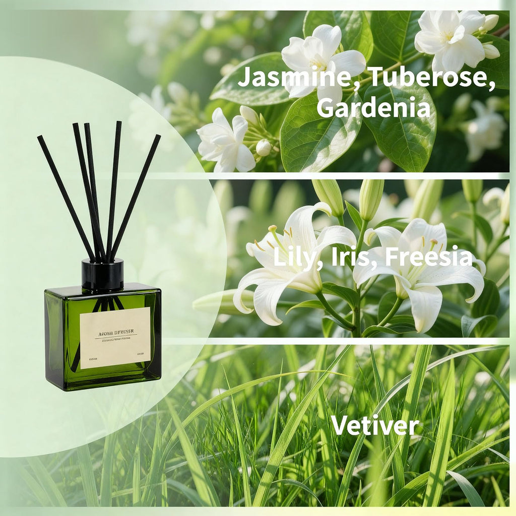 Reed Diffuser Set, 4 fl oz Jasmine Lily 2 Pack Scent Diffuser with 20 Sticks, 180 Days Long Lasting Elegant Home
