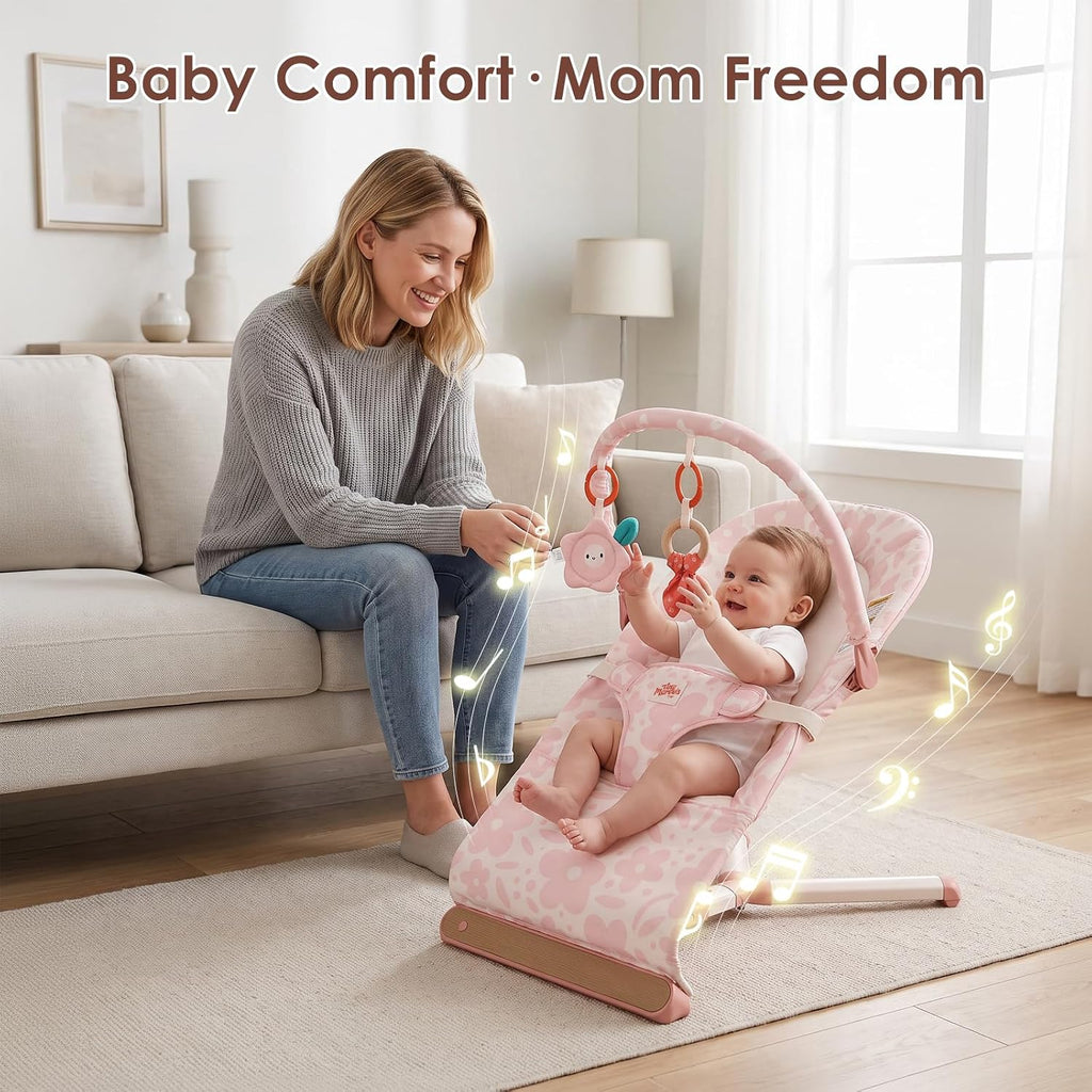 Portable Foldable Baby Bouncer with Ergonomic & Music, 0